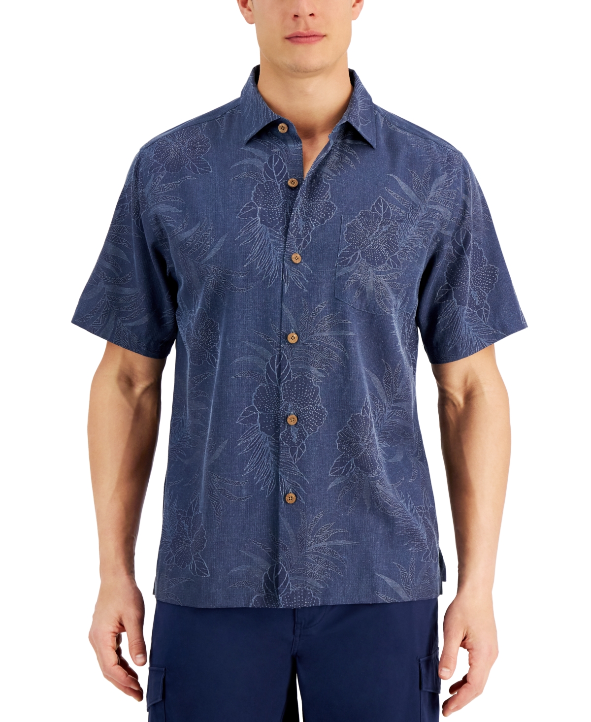 Men's Tommy Bahama Navy Atlanta Braves Sport Harbor Island Hibiscus Short Sleeve Button-Up Shirt Size: Small