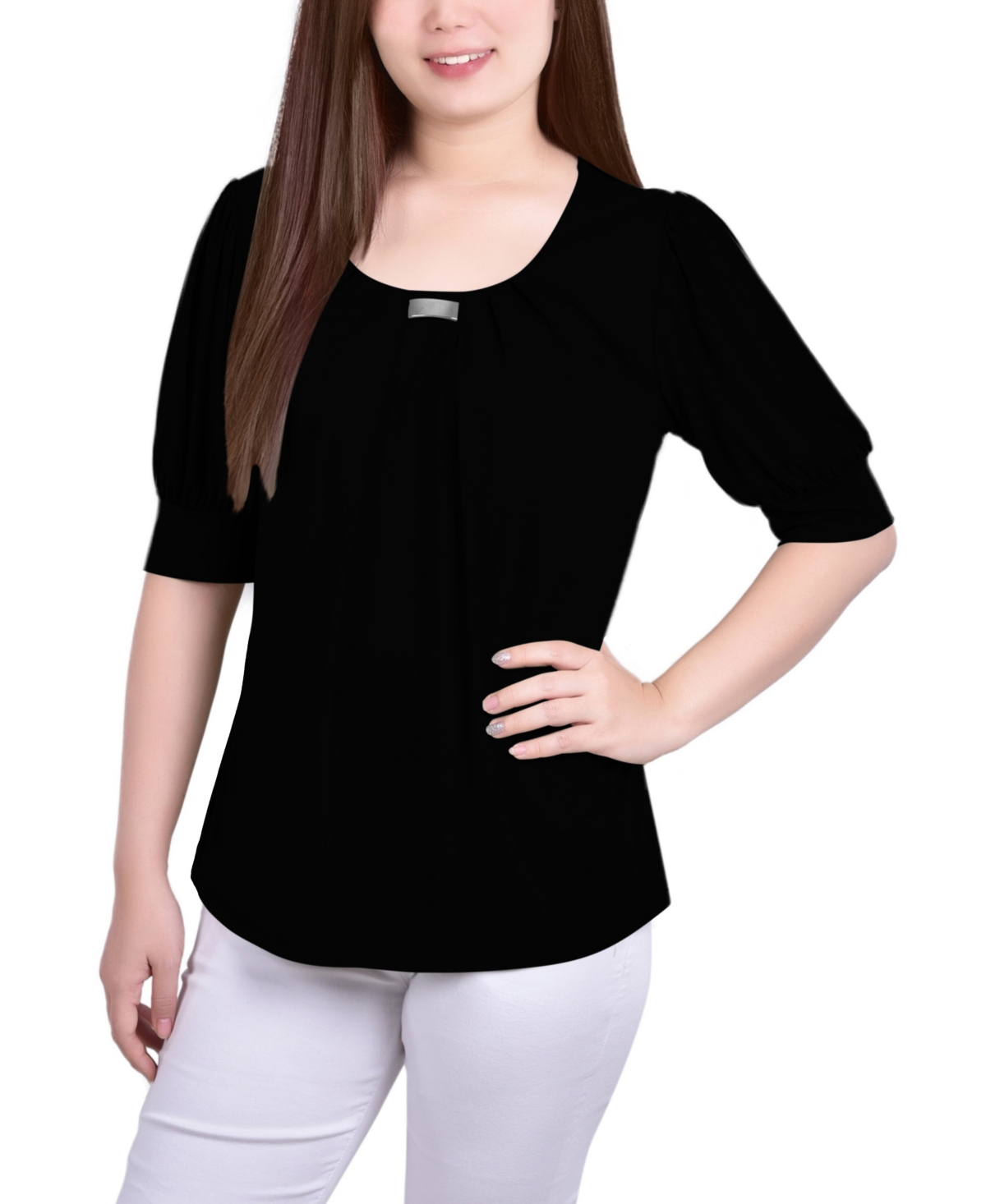 Petite Short Sleeve Balloon Sleeve Top - Purple