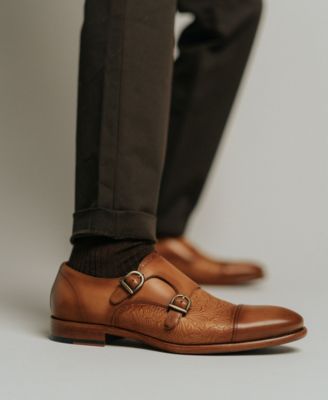 Men's Lucca Embossed Floral Leather Monk Strap Dress Shoes