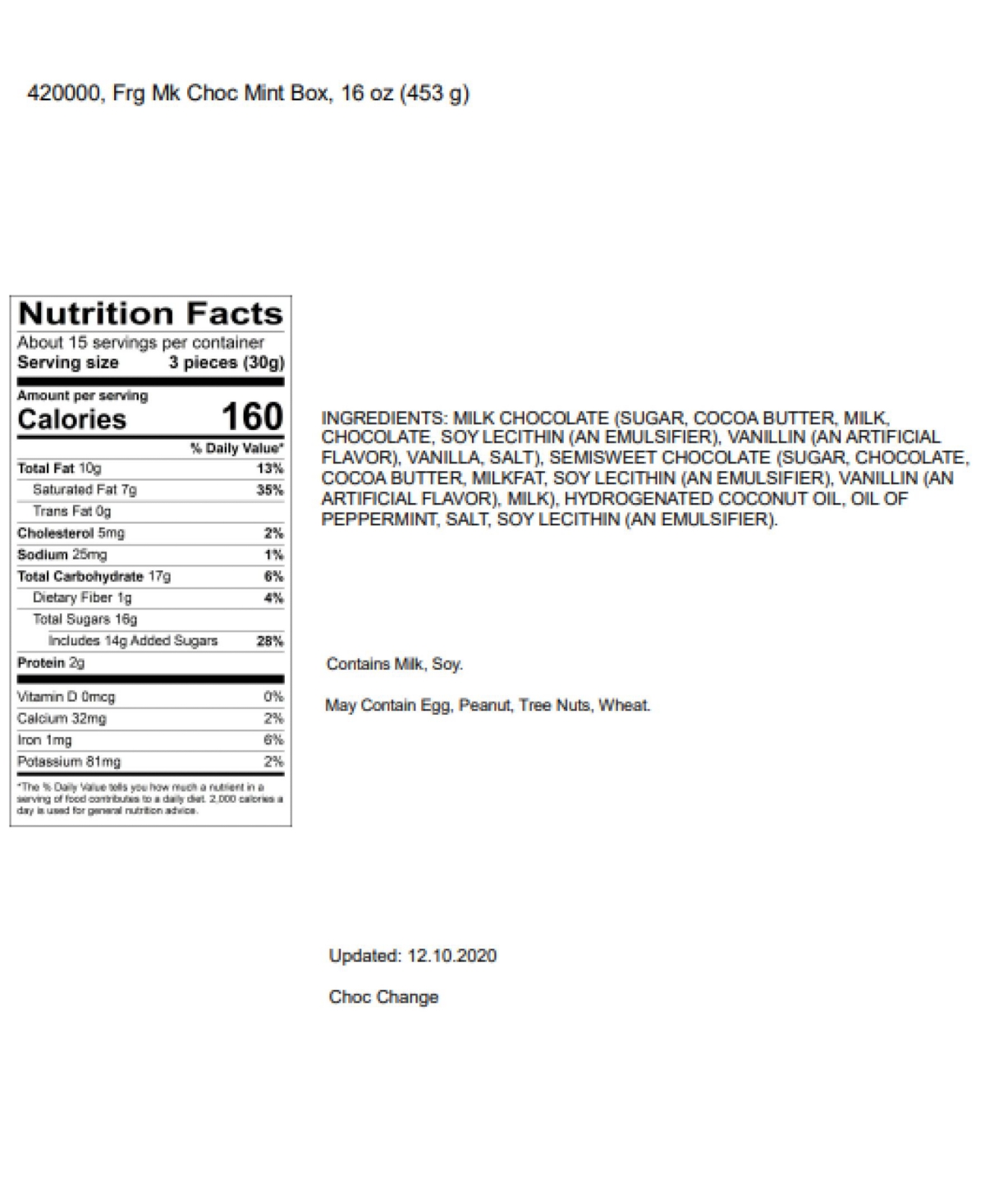 Frango Chocolates 1 Lb Valentine's Heart Wrapped Milk Mint Box of Chocolates