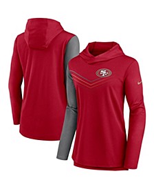 Women's Scarlet and Heathered Charcoal San Francisco 49ers Chevron Hoodie Performance Long Sleeve T-shirt