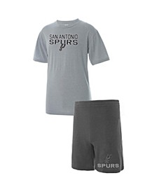 Men's Gray, Heathered Charcoal Big and Tall San Antonio Spurs T-shirt and Shorts Sleep Set