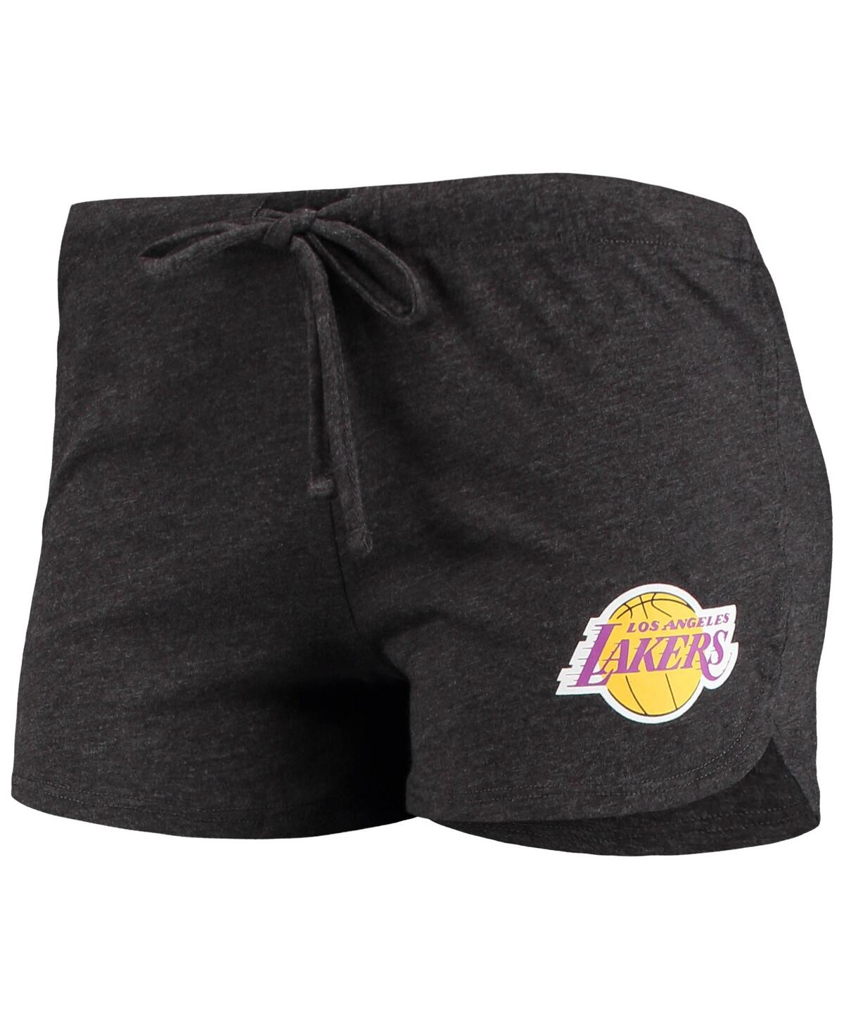 Concepts Sport Women's Heathered Black, Heathered Purple Los Angeles Lakers Raglan Long Sleeve T-shirt And Shorts S In Heathered Black,heathered Purple
