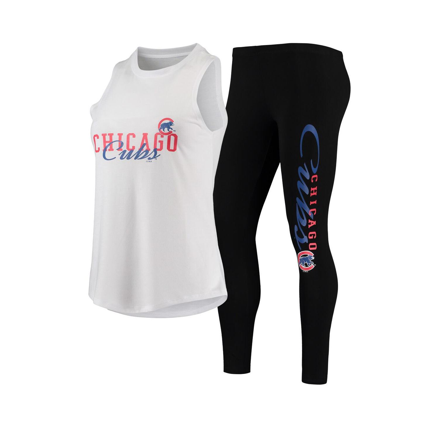 Women's White, Black Chicago Cubs Sonata Tank Top and Leggings Set
