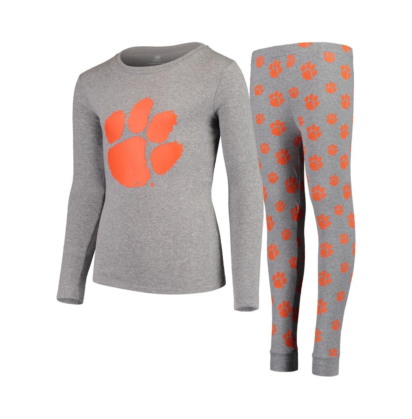 Детские пижамы Outerstuff Big Boys Heathered Gray Clemson Tigers Long Sleeve T-shirt and Pant Sleep Set — фото 4