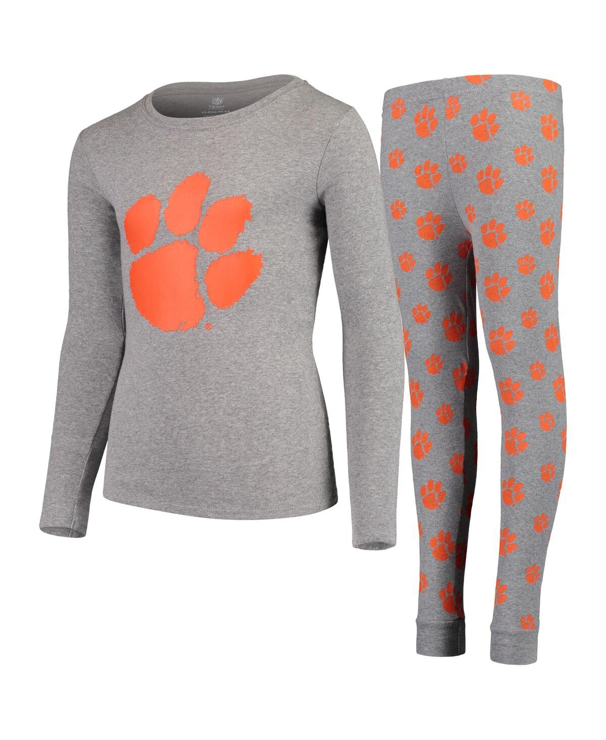 Big Boys HeatheredClemson Tigers Long Sleeve T-shirt and Pant Sleep Set - Gray