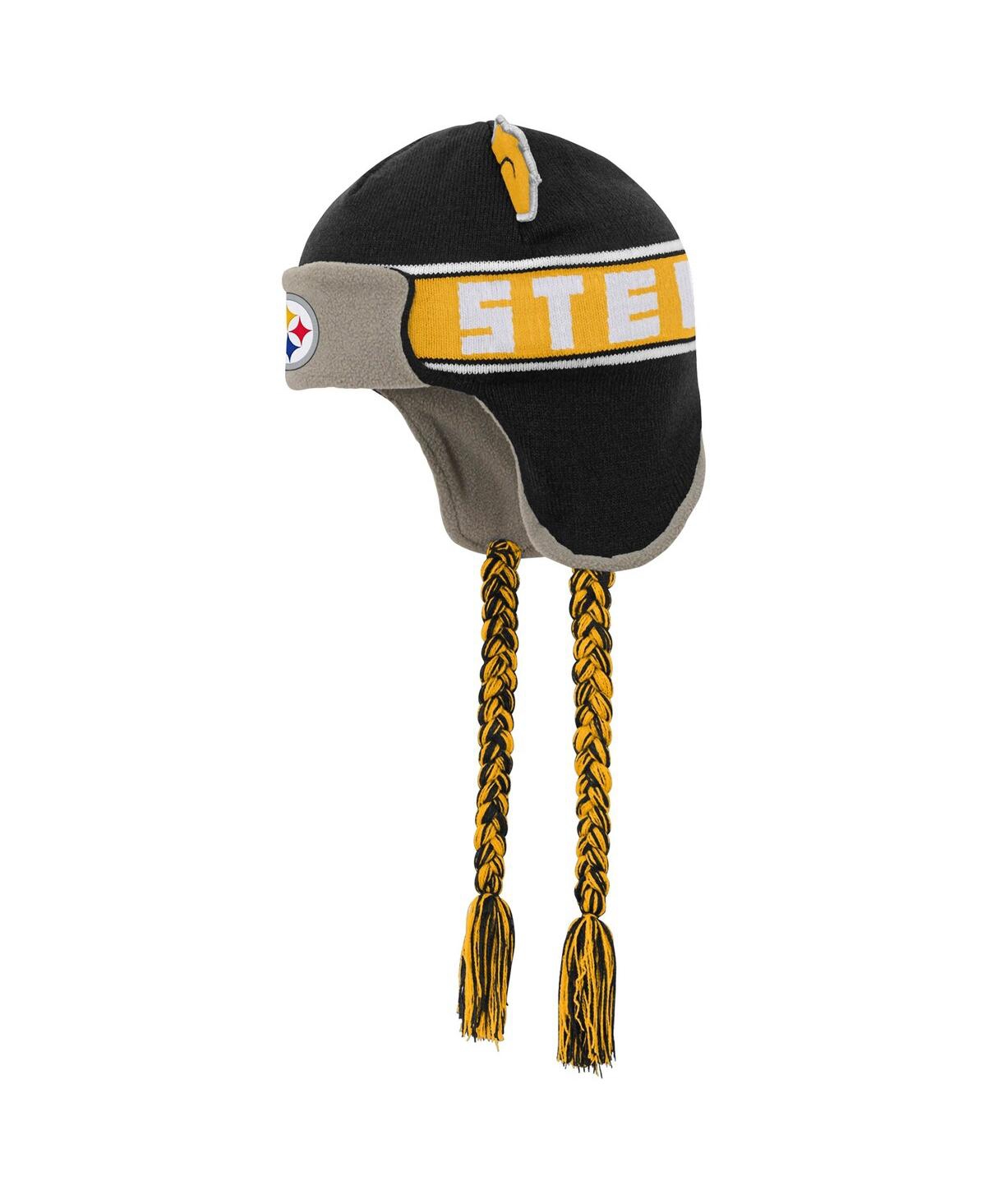 Shop Outerstuff Little Boys And Girls Black Pittsburgh Steelers Wordmark Ears Trooper Knit Hat