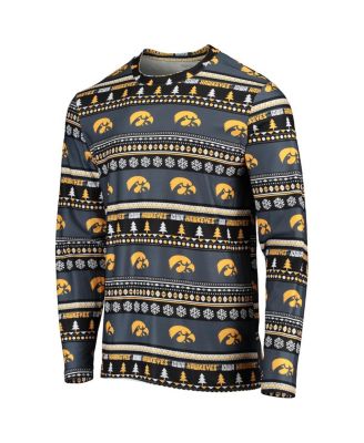 Men's Black Iowa Hawkeyes Ugly Sweater Long Sleeve T-shirt and Pants Sleep Set