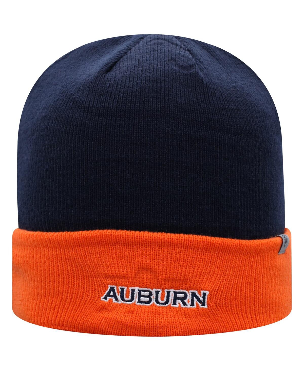 Top Of The World Men's Navy And Orange Auburn Tigers Core 2-tone Cuffed Knit Hat With Pom In Navy,orange