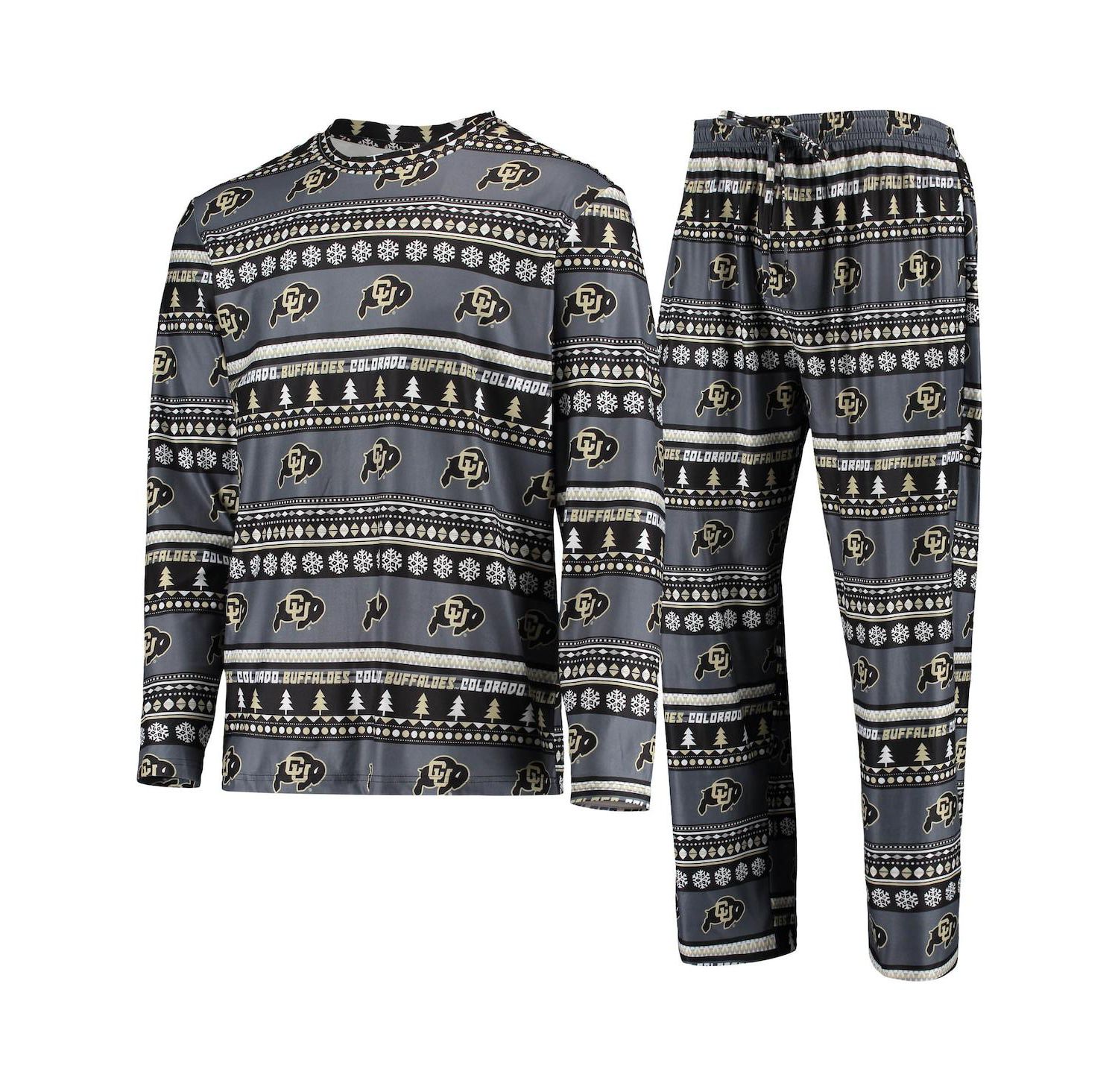 Men's Black Colorado Buffaloes Ugly Sweater Long Sleeve T-shirt and Pants Sleep Set