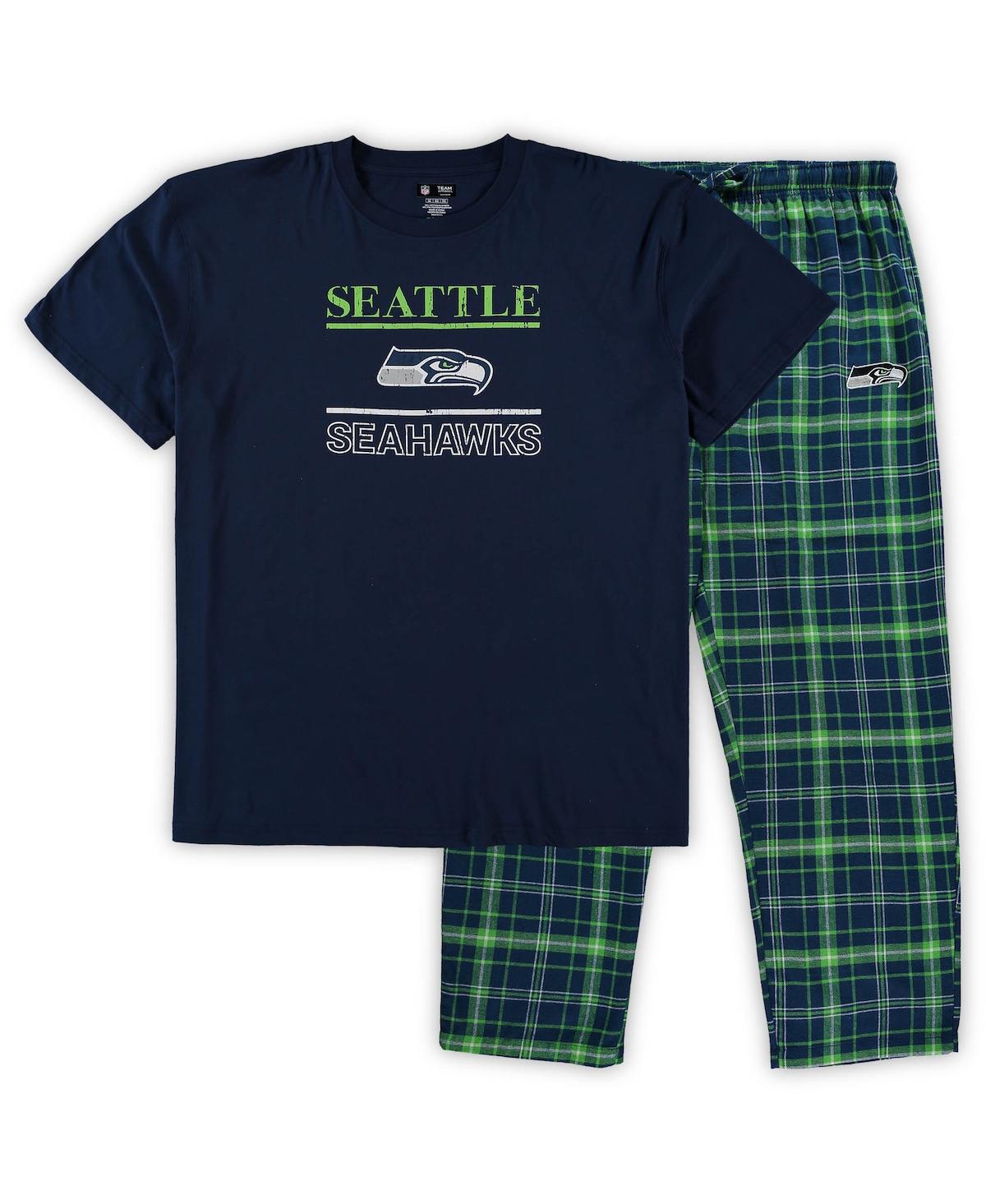 Shop Concepts Sport Men's College Navy Seattle Seahawks Big And Tall Lodge T-shirt And Pants Sleep Set