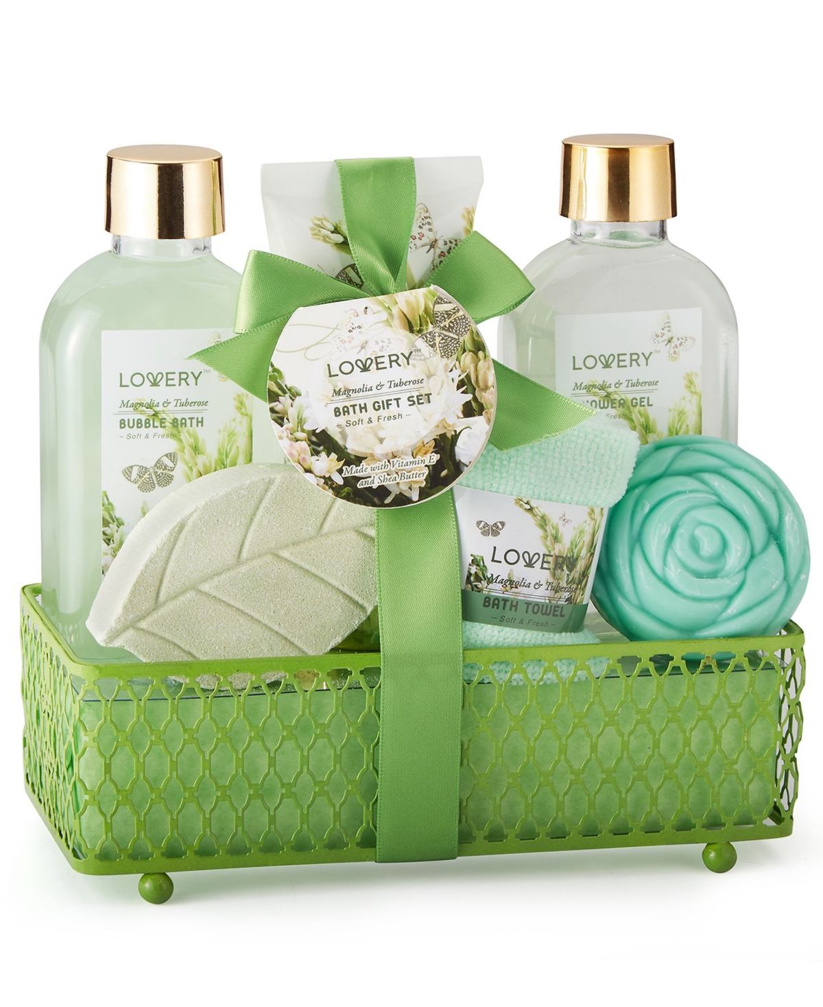 Magnolia Tuberose Home Spa Bath Kit and Body Care Gift Set, 7 Piece