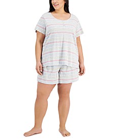 Plus Size 2-Pc. Printed Shorts Cotton Pajama Set, Created For Macy's