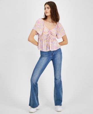 Hippie Rose Juniors' Empire Waist Flare Sleeve Top - Macy's