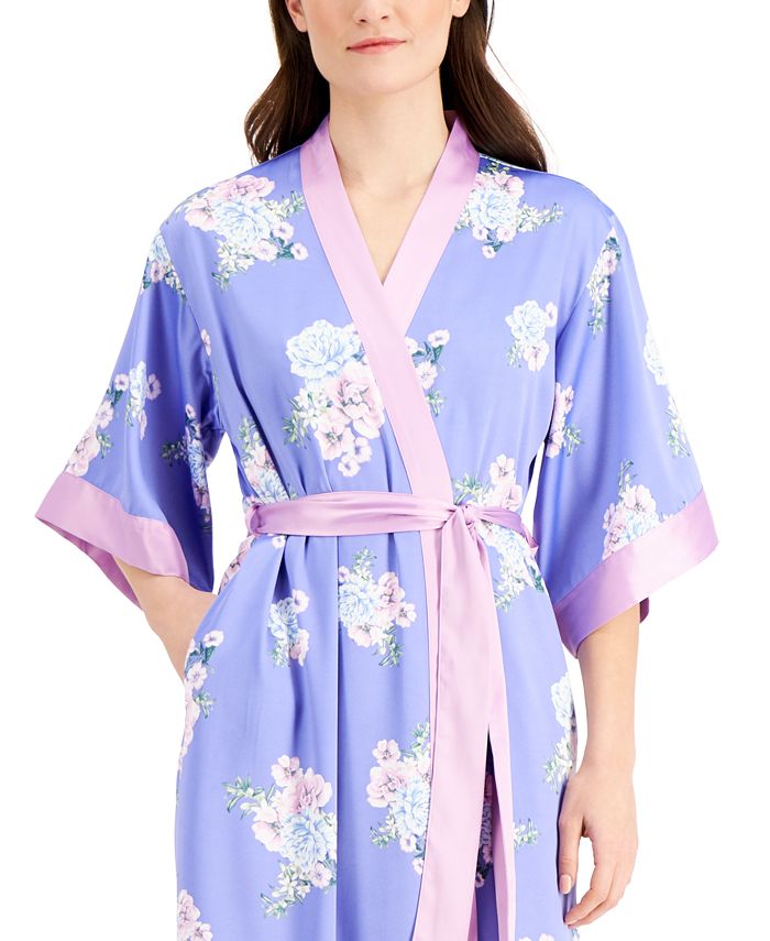INC International Concepts Super Soft Long FloralPrint Wrap Robe, Created for Macy's Macy's