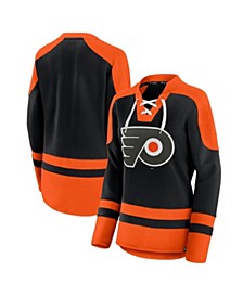 Women's Black and Orange Philadelphia Flyers Net Gain Fleece V-Neck Pullover Sweatshirt
