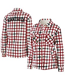 Women's Oatmeal Minnesota Wild Plaid Button-Up Shirt Jacket