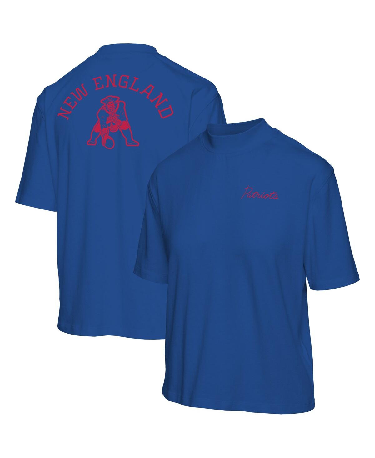 Women's Junk Food Royal New England Patriots Half-Sleeve Mock Neck T-shirt - Royal
