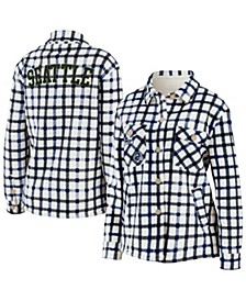 Women's Oatmeal and College Navy Seattle Seahawks Plaid Button-Up Shirt Jacket