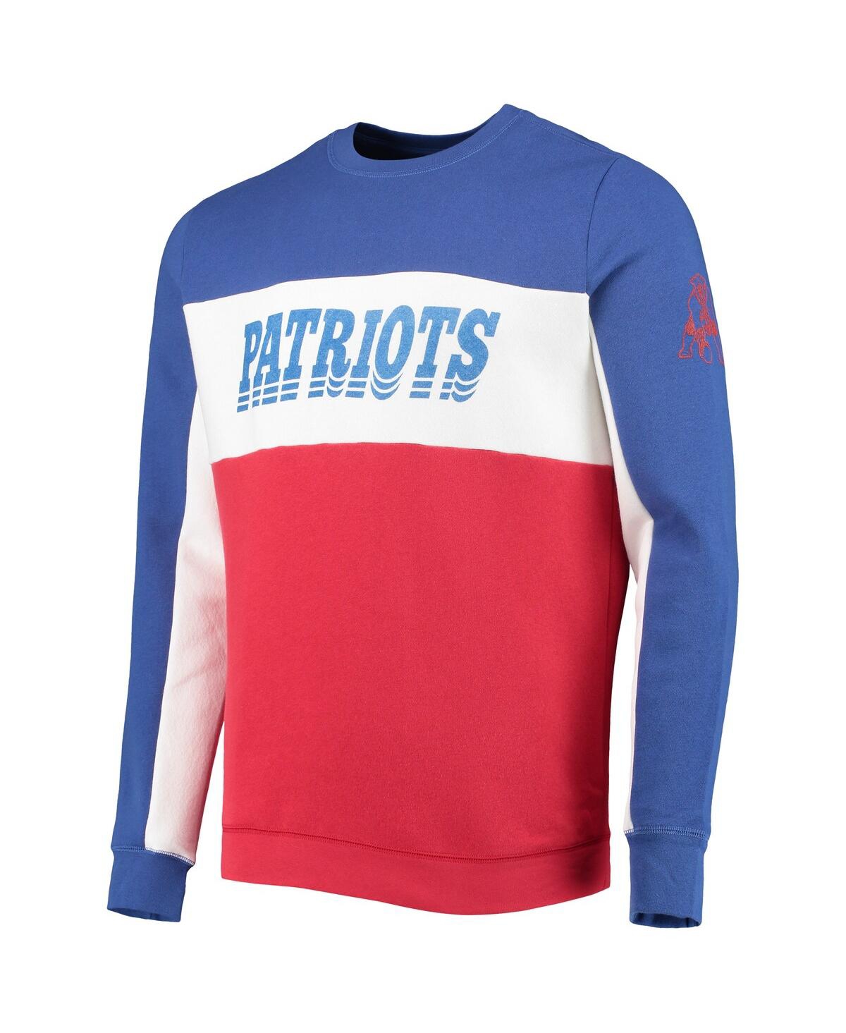 Shop Junk Food Men's  Royal And Red New England Patriots Color Block Pullover Sweatshirt In Royal,red