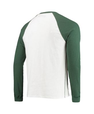 Men's White, Green Bay Packers Colorblock Raglan Long Sleeve T-shirt