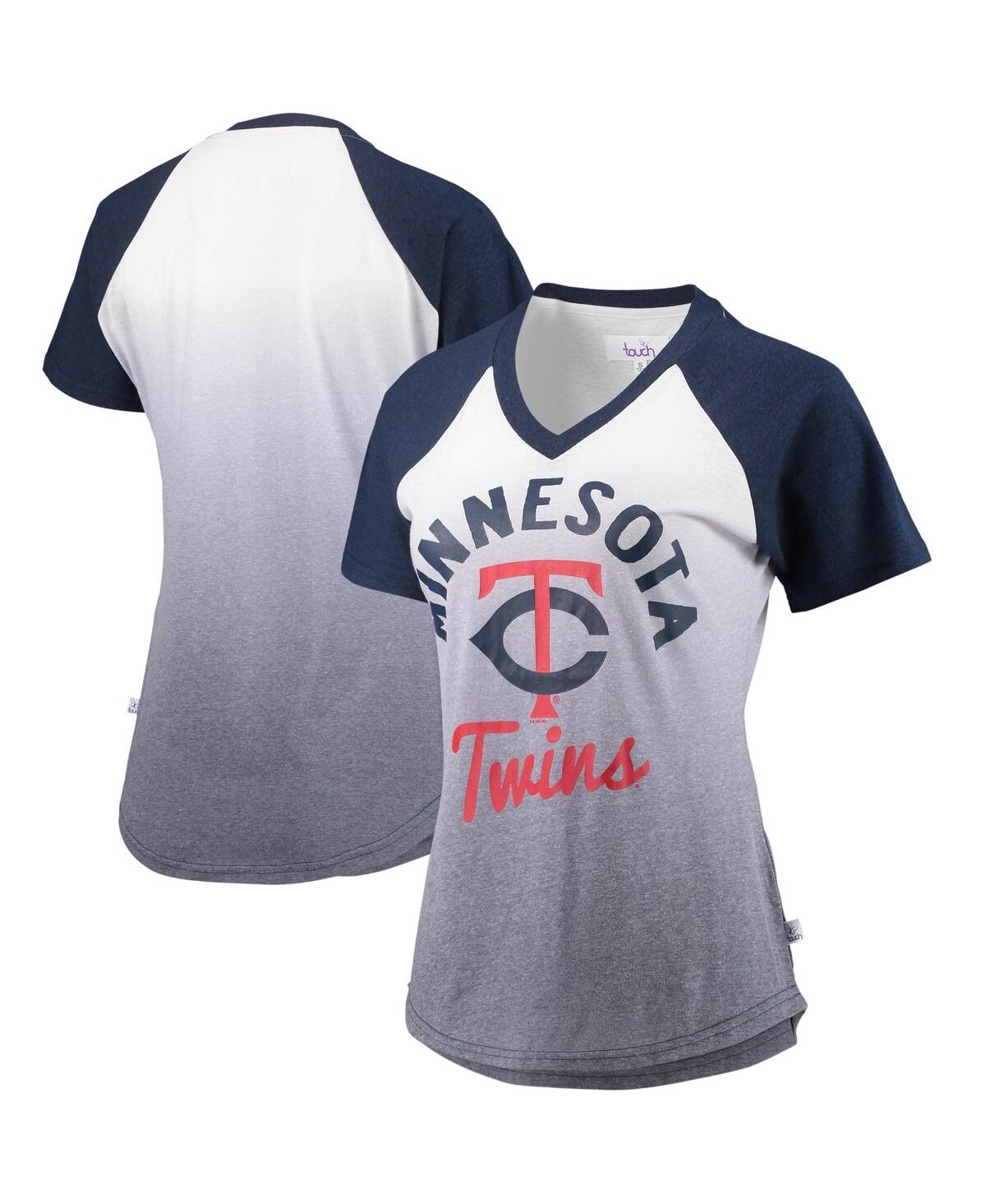 Women's Navy and White Minnesota Twins Shortstop Ombre Raglan V-Neck T-shirt - Navy, White