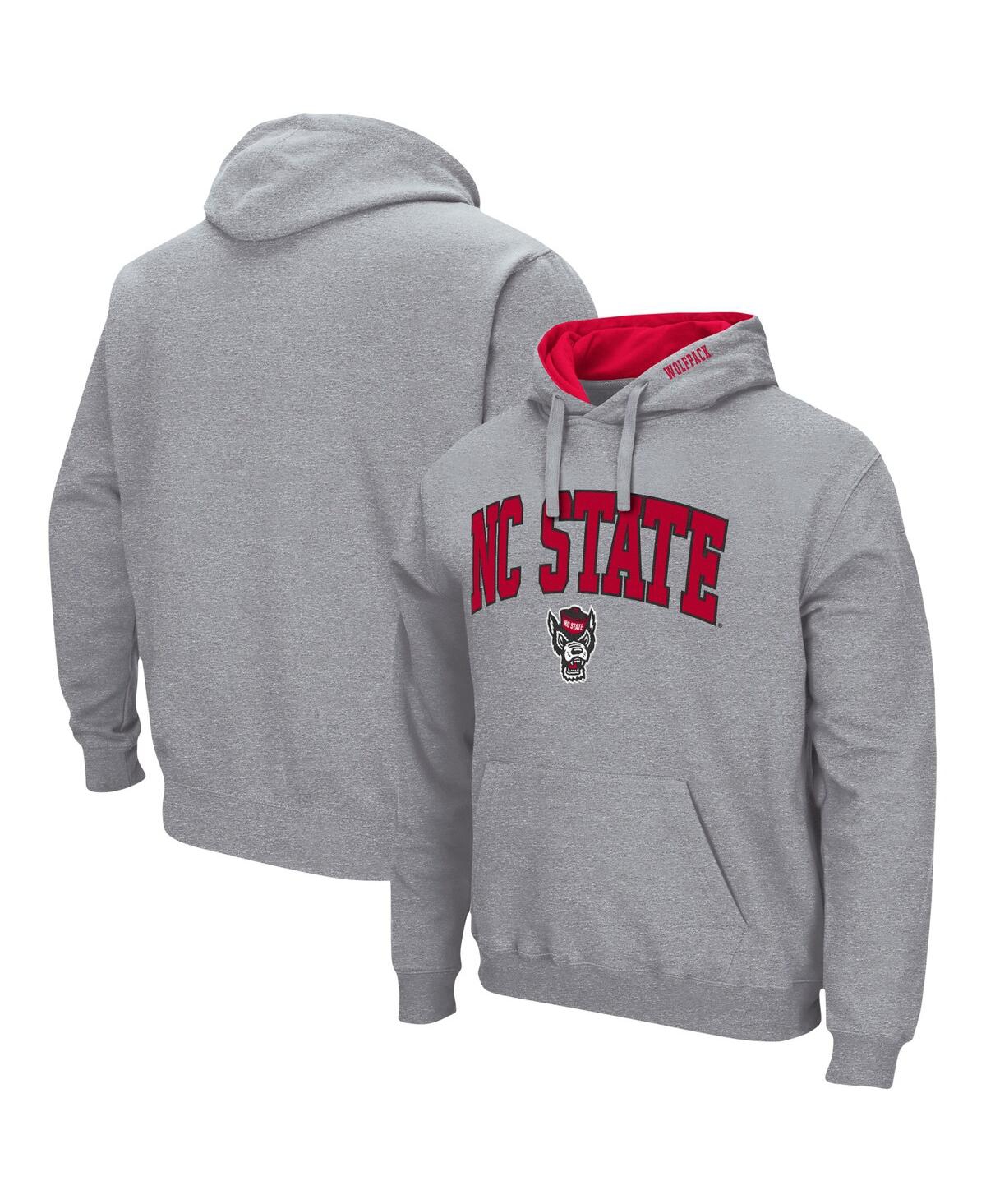 Colosseum Men's  Heathered Gray Nc State Wolfpack Arch And Logo 3.0 Pullover Hoodie In Heathered Gray