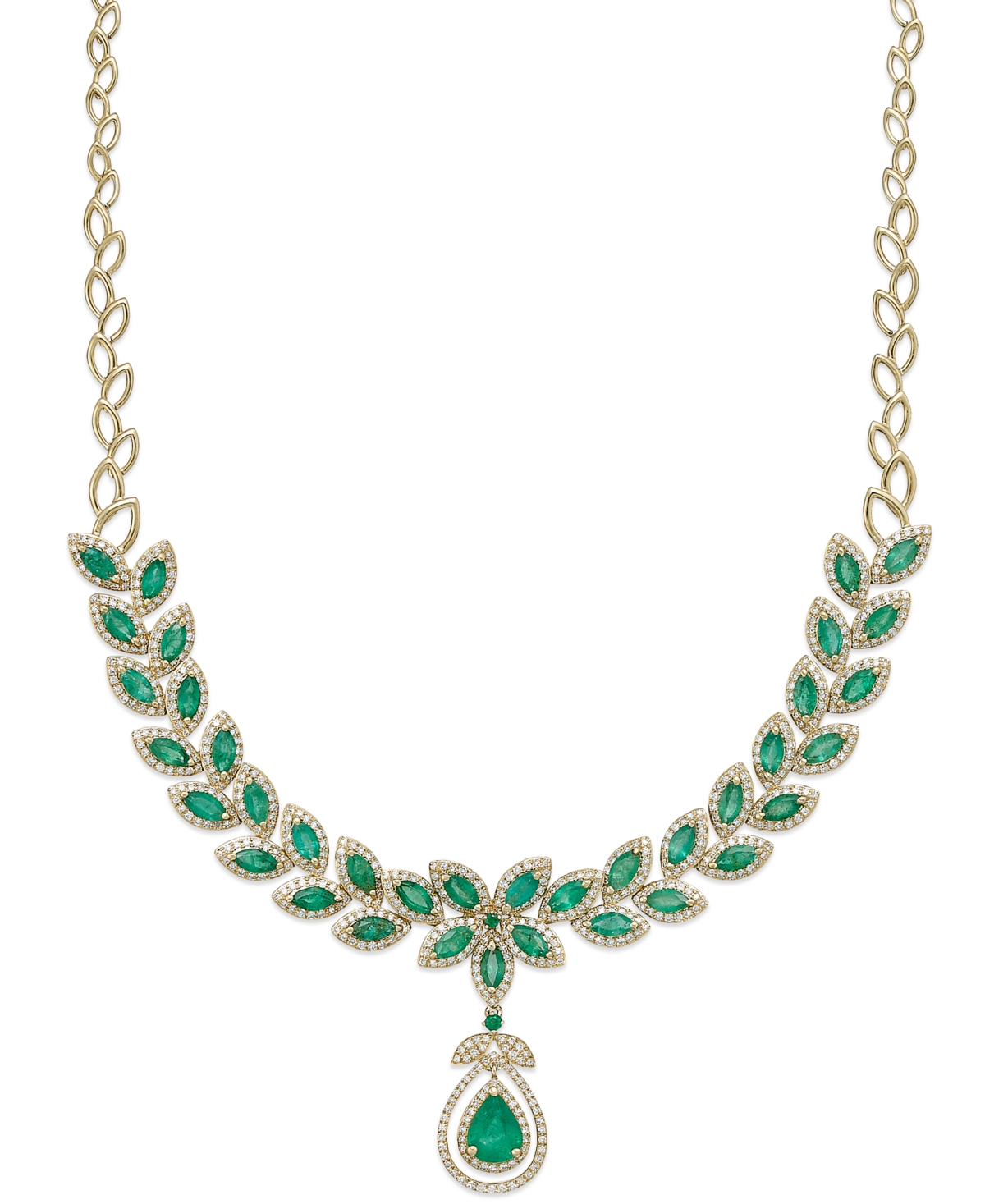 Effy Collection Brasilica By Effy Emerald (11-3/4 Ct. T.w.) And Diamond (2-3/4 Ct. T.w.) Pendant Necklace In 14k Gol In Emerald,yellow Gold