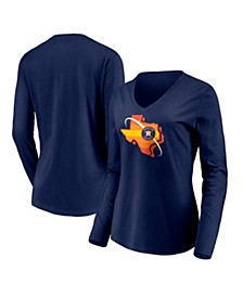 Women's Navy Houston Astros Hometown Collection Orbit Long Sleeve V-Neck T-shirt