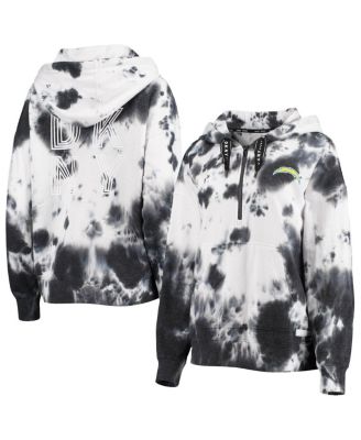Women's White and Black Los Angeles Chargers Dakota Oversized Tie-Dye Half-Zip Hoodie