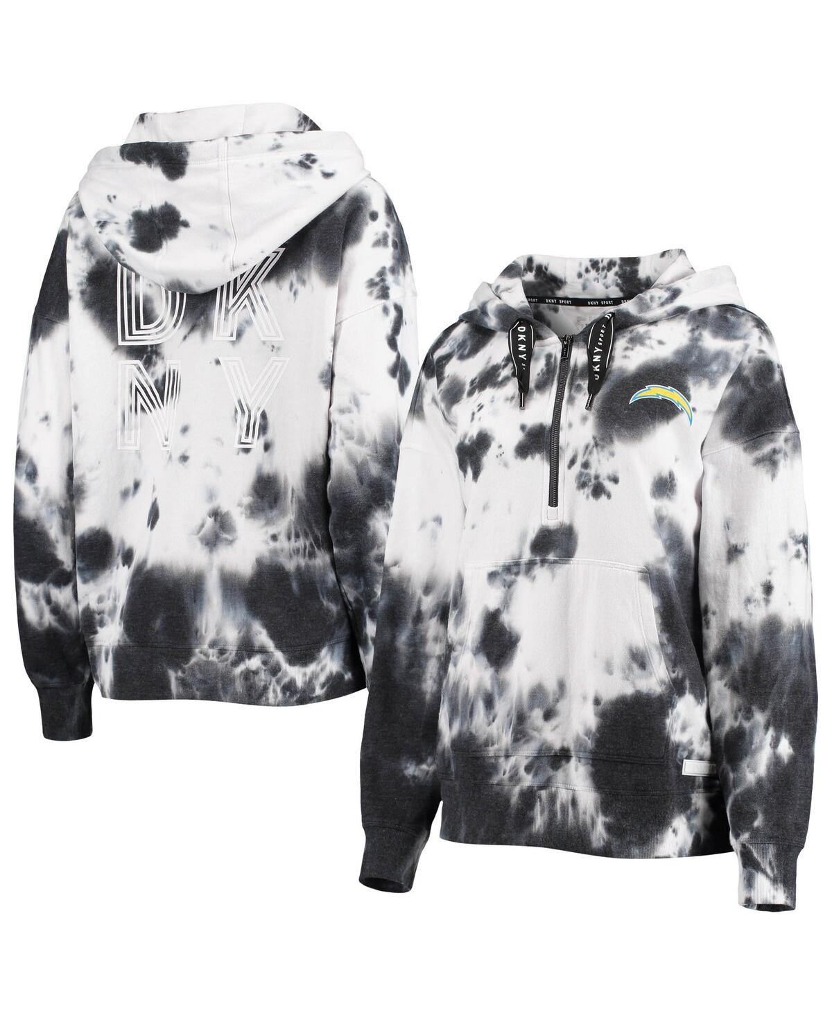 Dkny Women's  Sport White And Black Los Angeles Chargers Dakota Oversized Tie-dye Half-zip Hoodie In White,black