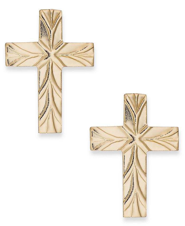 Italian Gold Cross Stud Earrings in 10k Gold - Macy's