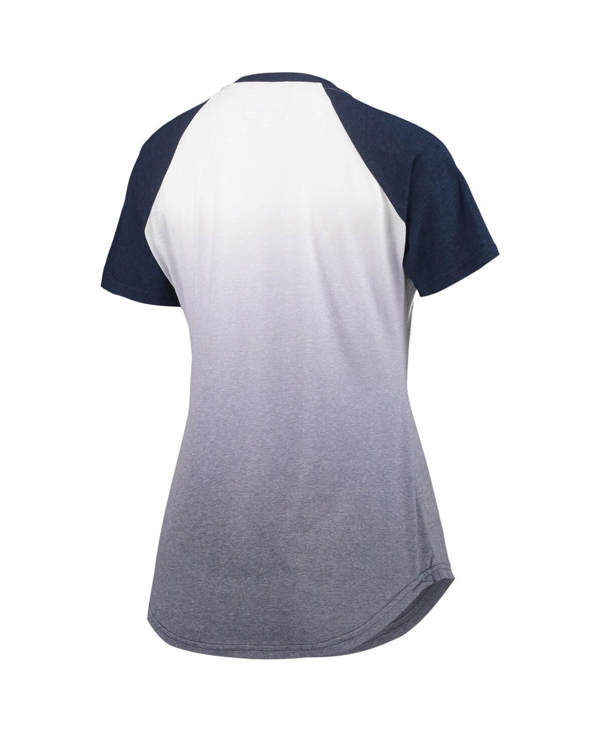 Shop Touché Women's Navy And White Cleveland Indians Shortstop Ombre Raglan V-neck T-shirt In Navy,white