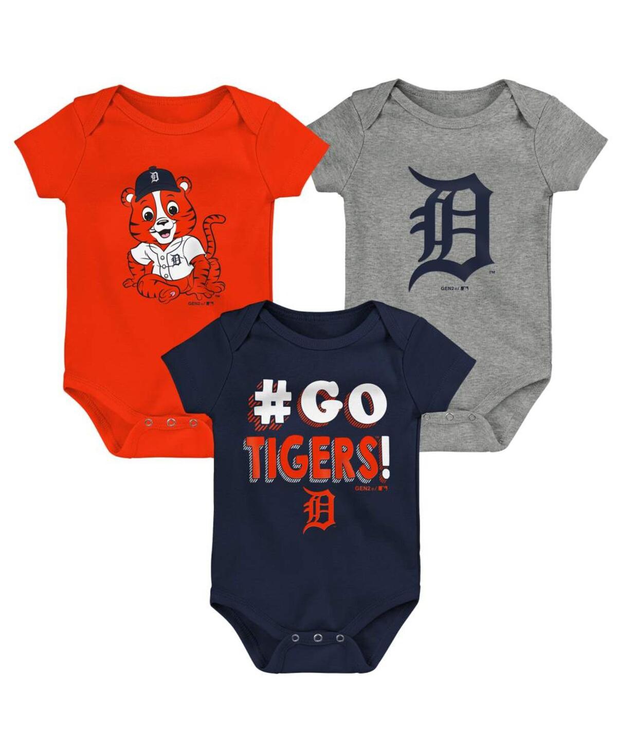 Shop Outerstuff Infant Boys And Girls Navy, Orange And Gray Detroit Tigers Born To Win 3-pack Bodysuit Set In Navy,orange,gray