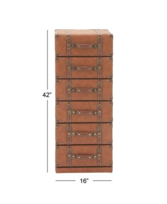 Tan Faux Leather and Wood Traditional Chest