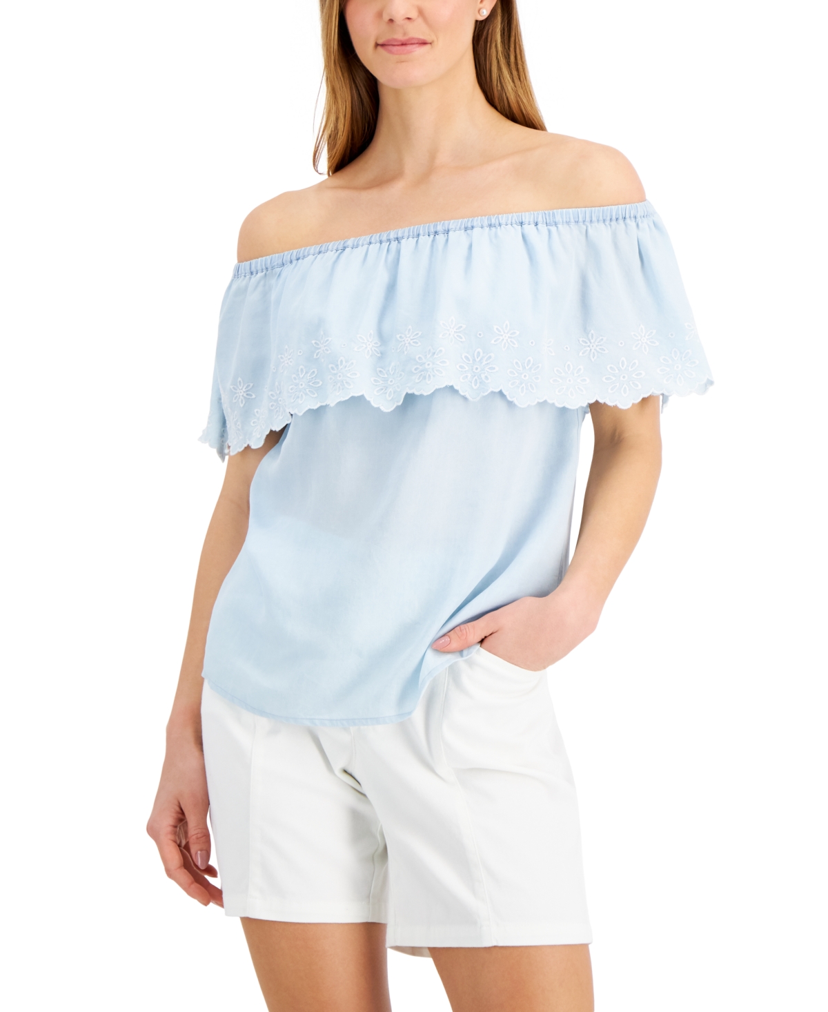 CHARTER CLUB COTTON OFF-THE-SHOULDER TOP, CREATED FOR MACY'S 