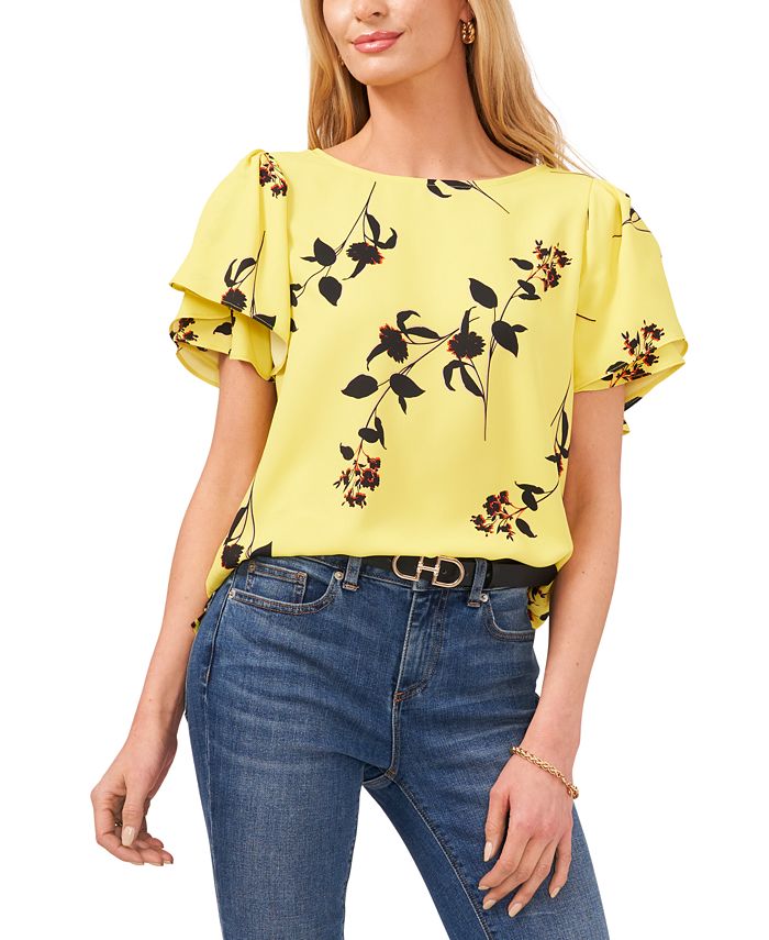 Vince Camuto Sparse Blooms Tulip-Sleeve Top - Macy's
