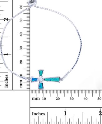 Lab-Created Blue Opal Cross Bolo Bracelet in Sterling Silver