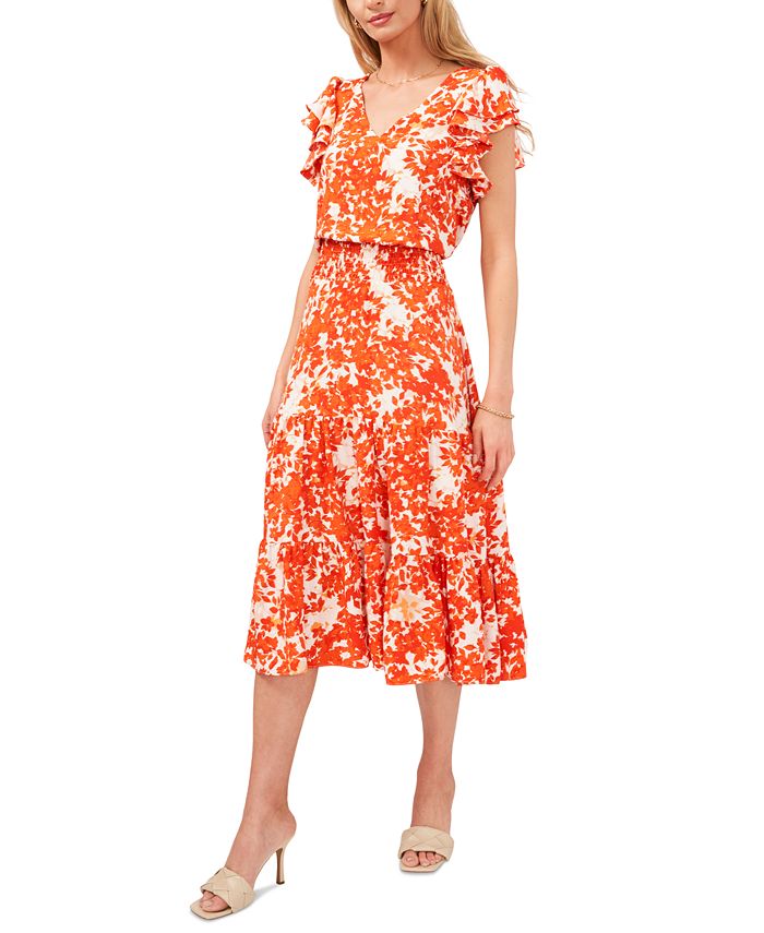 Vince Camuto FloralPrint TieredFlutterSleeve Dress Macy's