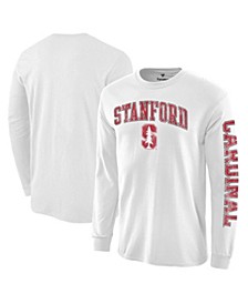 Men's White Stanford Cardinal Distressed Arch Over Logo Long Sleeve Hit T-shirt