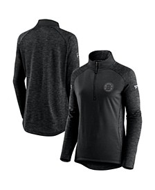 Women's Black and Heathered Charcoal Boston Bruins Authentic Pro Travel and Training Raglan Quarter-Zip Jacket