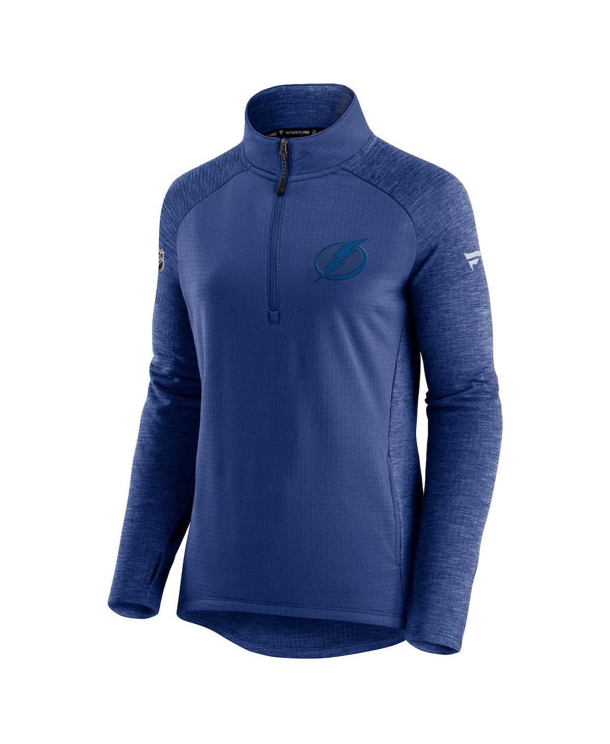 Fanatics Women's Blue And Heathered Blue Tampa Bay Lightning Logo Authentic Pro Travel And Training Raglan Qu In Blue,heathered Blue