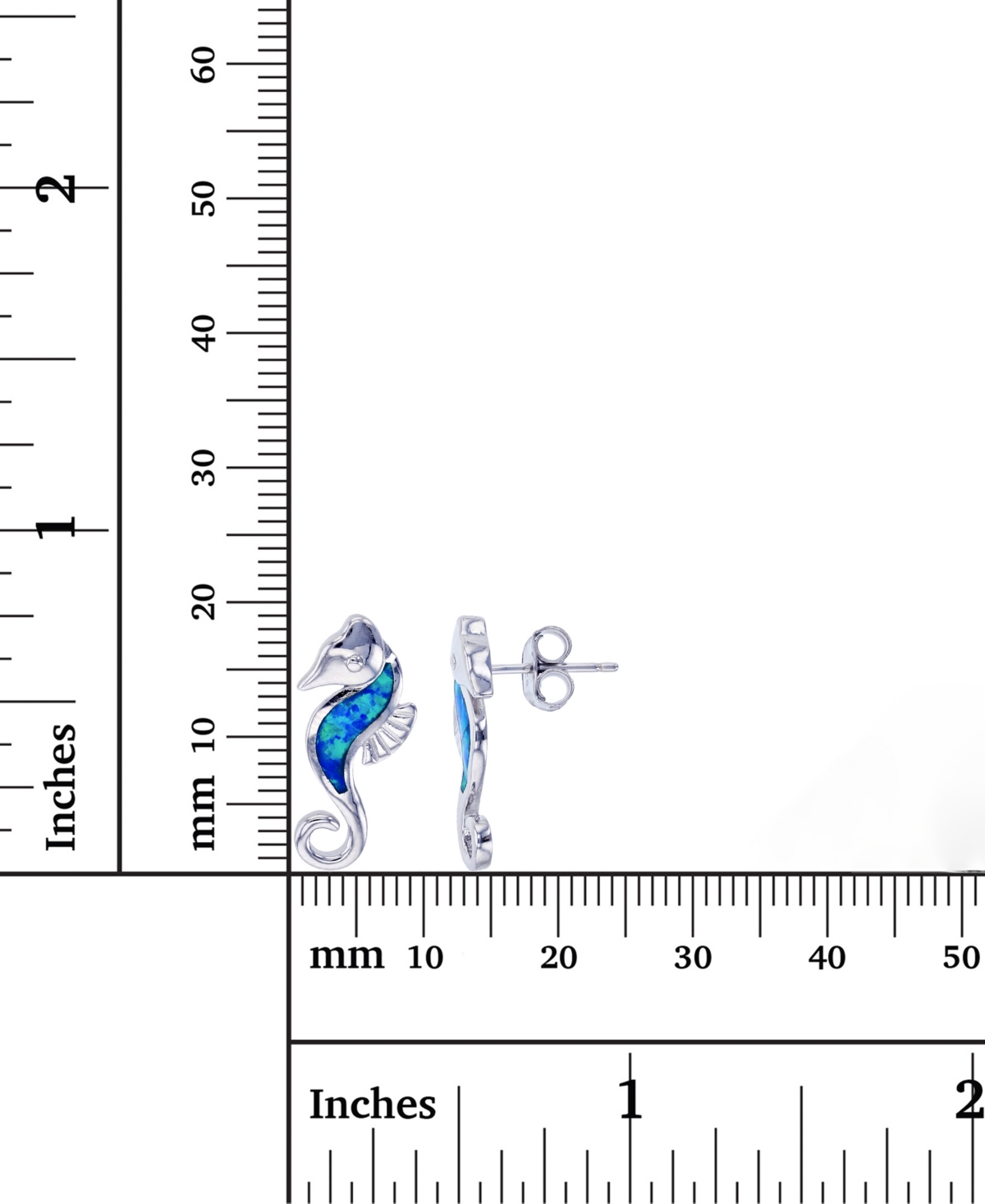Lab-CreatedSeahorse Stud Earrings (1/4 ct. t.w.) in Sterling Silver - Blue Opal