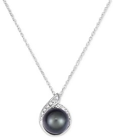 Cultured Tahitian Pearl (9mm) & Diamond (1/20 ct. t.w.) Pendant Necklace in 14k White Gold, 16" + 2" extender