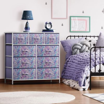 9 Drawers Dresser - Furniture Storage for Bedroom, Closet, Office Organization - Steel Frame, Wood Top, Fabric Bins