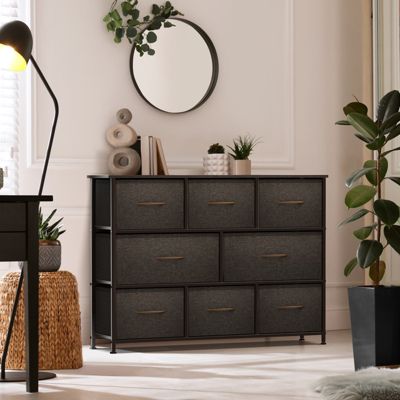 8 Drawers Wide Dresser - Organizer Unit with Steel Frame Wood Top and handle, Fabric Bins - Amazing for household decluttering