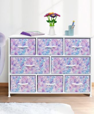 8 Drawers Wide Dresser - Organizer Unit with Steel Frame Wood Top and handle, Fabric Bins - Amazing for household decluttering
