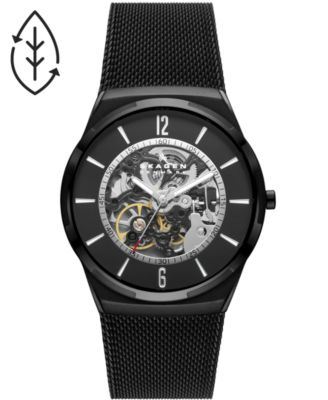 Skagen - Men's Automatic Melbye Black-Tone Stainless Steel Mesh Bracelet Watch 42mm