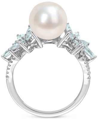Cultured Freshwater Pearl (9mm), Sapphire (1-5/8 ct. t.w.) & Diamond (1/8 ct. t.w.) in 14k White Gold (Also in Aquamarine)