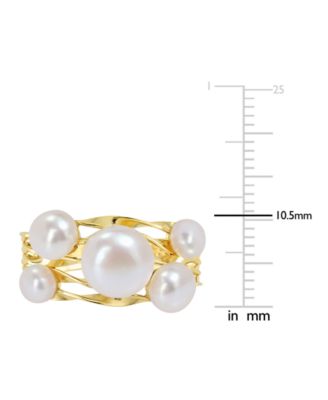 Cultured Freshwater Pearl (4- 7-1/2mm) Cluster Openwork Ring in Yellow Rhodium-Plated Sterling Silver